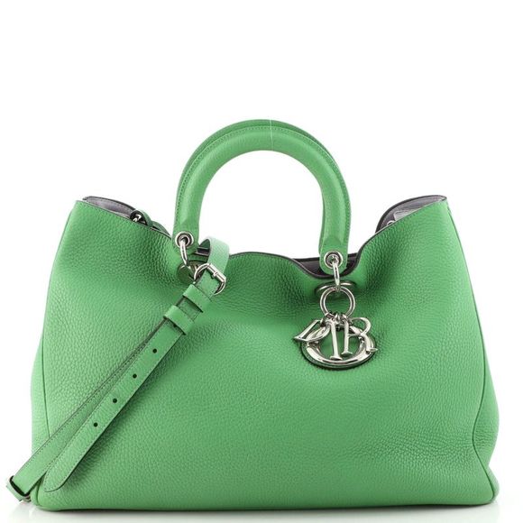 Christian Dior Diorissimo Tote Pebbled Leather Large Green - Picture 1 of 10